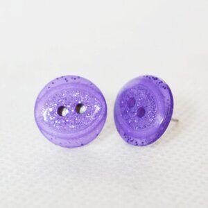 Glittery Purple Eye Button Stud Earrings
